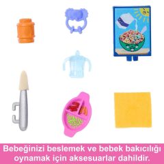 Barbie Bebek Bakıcılığı Oyun Seti FHY97 - Sarışın Çiçekli Elbiseli HTK35