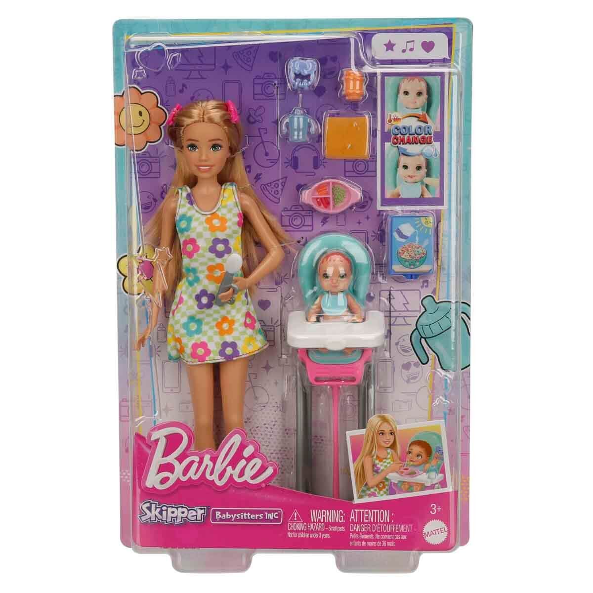 Barbie Bebek Bakıcılığı Oyun Seti FHY97 - Sarışın Çiçekli Elbiseli HTK35