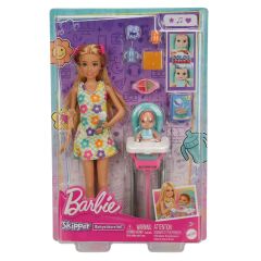 Barbie Bebek Bakıcılığı Oyun Seti FHY97 - Sarışın Çiçekli Elbiseli HTK35