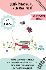 Şehir İstasyonu 47 parça Demiryolu - 360° Dönme Hareketi & Pilli Tren