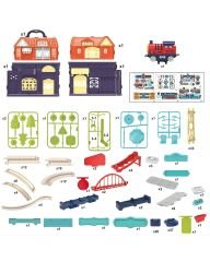 Şehir İstasyonu 197 parça Demiryolu Çantalı Set - 360° Dönme Hareketi & Pilli Tren