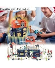 Şehir İstasyonu 197 parça Demiryolu Çantalı Set - 360° Dönme Hareketi & Pilli Tren