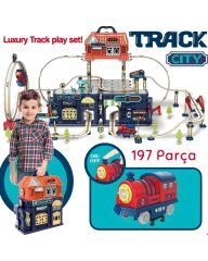 Şehir İstasyonu 197 parça Demiryolu Çantalı Set - 360° Dönme Hareketi & Pilli Tren