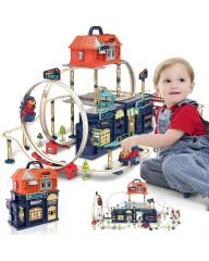 Şehir İstasyonu 197 parça Demiryolu Çantalı Set - 360° Dönme Hareketi & Pilli Tren