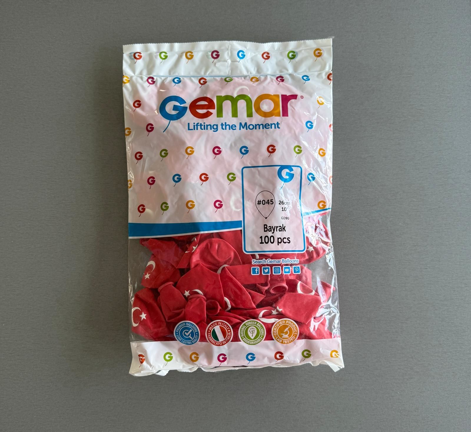 Gemar Balon 10﻿﻿″ (26cm) Türk Bayrak Baskılı 100 Adet Balon