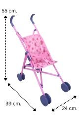 Oyuncak Bebek Arabası - Pembe Katlanabilir Baston Puset