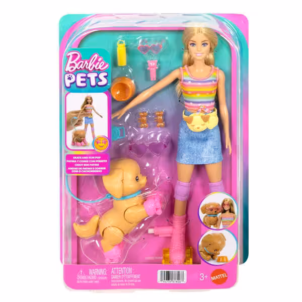 Barbie Paten Eğlencesi ve Sevimli Köpek Oyun Seti- Sarışın-  JMJ44