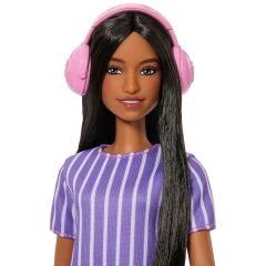 Barbie Mor Çizgili Elbiseli Otizm Fashionistas Bebeği JJN58