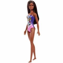 Barbie Plajda Bebekleri - Siyahi Mor Mayolu- DWJ99