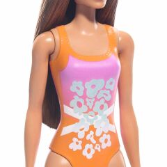 Barbie Plajda Bebekleri -Esmer Turuncu Çiçekli Mayolu- DWJ99