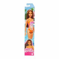 Barbie Plajda Bebekleri -Esmer Turuncu Çiçekli Mayolu- DWJ99