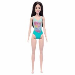 Barbie Plajda Bebekleri -Kumral Yeşil Flamingo Mayolu-  DWJ99