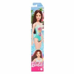 Barbie Plajda Bebekleri -Kumral Yeşil Flamingo Mayolu-  DWJ99
