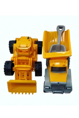 2'li Oyuncak İnşaat Araçları Seti - Damperli Kamyon, Kepçeli Dozer ve Kürek - 170