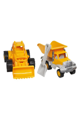 2'li Oyuncak İnşaat Araçları Seti - Damperli Kamyon, Kepçeli Dozer ve Kürek - 170