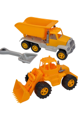2'li Oyuncak İnşaat Araçları Seti - Damperli Kamyon, Kepçeli Dozer ve Kürek - 175