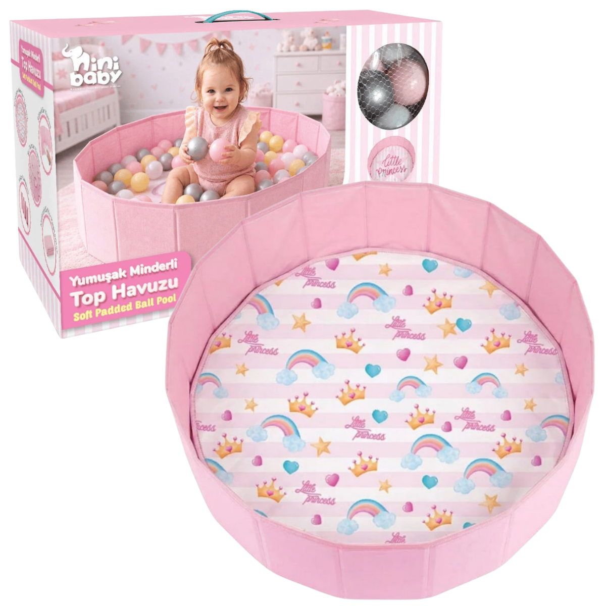 Yumuşak Minder Tabanlı Top Havuzu ve 100 Adet Top - Pembe