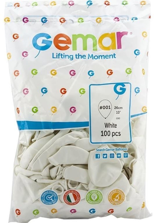 Gemar Balon 10'' 26 cm 100 Adet Beyaz