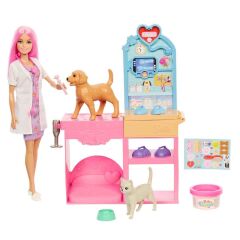 Barbie'nin Veteriner Kliniği Bebek ve Aksesuarlar Oyun Seti-  JFX93