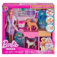 Barbie'nin Veteriner Kliniği Bebek ve Aksesuarlar Oyun Seti-  JFX93
