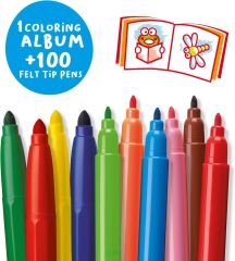 SÜPER YIKANABİLİR KEÇELİ KALEM SETİ 100'LÜ + BOYAMA KİTABI