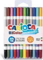 BİCOLOR SÜPER YIKANABİLİR ÇİFT UÇLU KEÇELİ BOYA KALEMİ 12'Lİ 24 RENK