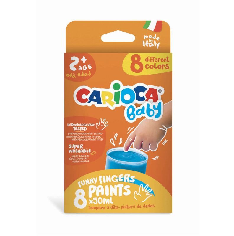 CARİOCA® Bebek Parmak Boyası 8 Renk 8X50 ML Süper Yıkanabilir 2+ Yaş