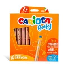 CARİOCA® Jumbo Bebek ''3 in 1'' Ahşap Gövdeli Boya Kalemi 10'lu (Kalemtıraş Hediyeli) 1+ Yaş