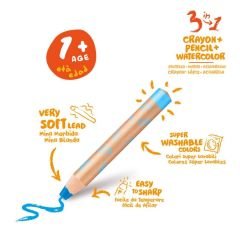 CARİOCA® Jumbo Bebek ''3 in 1'' Ahşap Gövdeli Boya Kalemi 10'lu (Kalemtıraş Hediyeli) 1+ Yaş