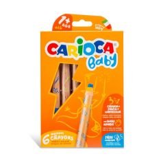 CARİOCA® Jumbo Bebek ''3 in 1'' Ahşap Gövdeli Boya Kalemi 6'lı (Kalemtıraş Hediyeli) 1+ Yaş