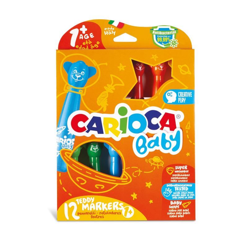 CARİOCA® Teddy Jumbo Bebek Süper Yıkanabilir Keçeli Boya Kalemi 12'li 1+ Yaş