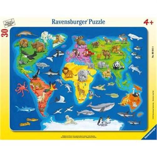 Ravensburger 30 Parçalı Büyük Çerçeveli Puzzle Hayvanlar Dünya Haritası (066414)