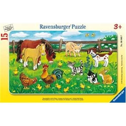 Ravensburger 15 Parçalı Küçük Çerçeveli Puzzle Çayırda Hayvanlar (060467)