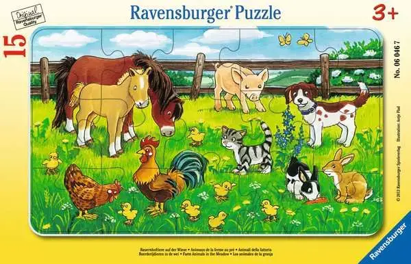 Ravensburger 15 Parçalı Küçük Çerçeveli Puzzle Çayırda Hayvanlar (060467)