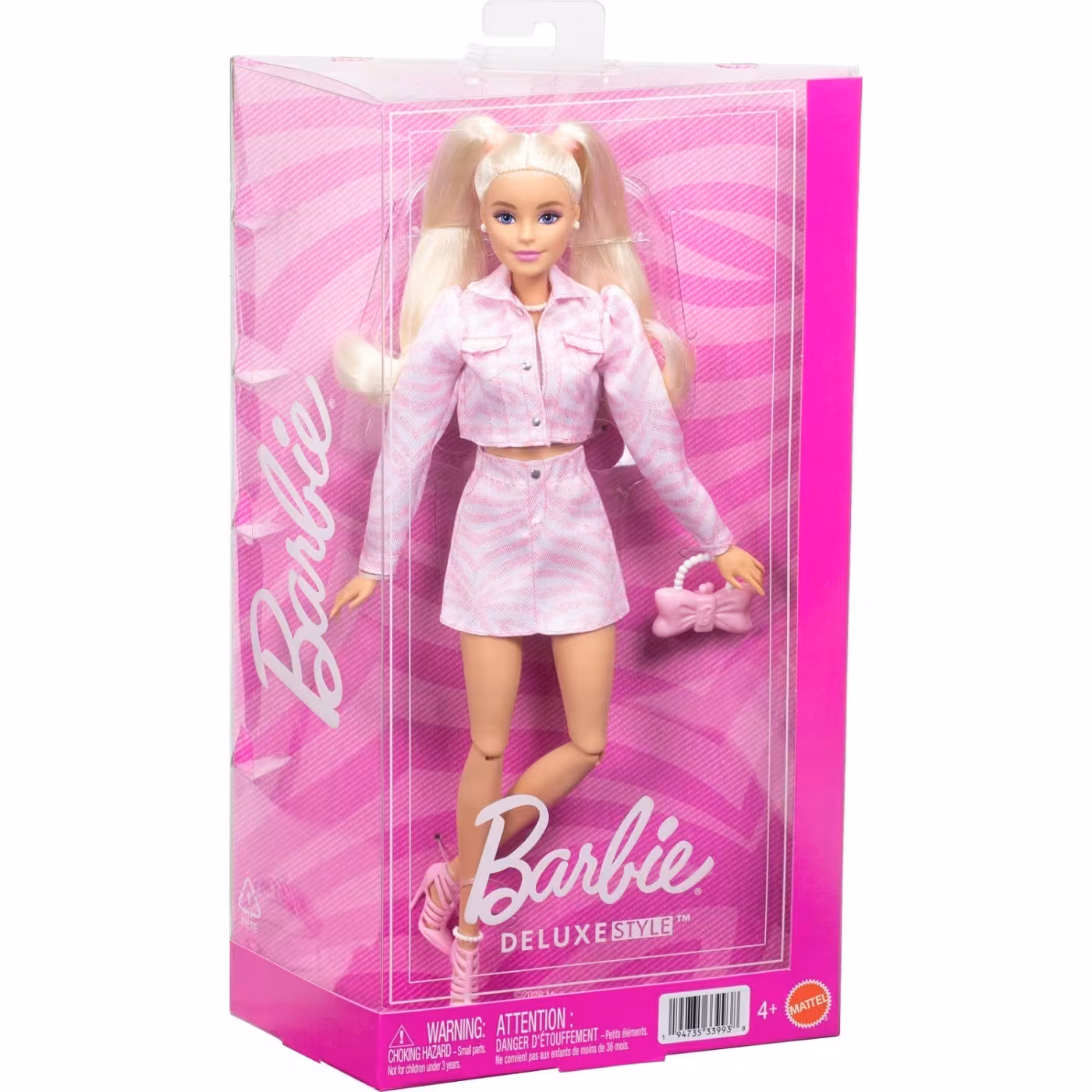 Barbie Deluxe Style Sarışın Bebek JJN69 - Pembe Kot Ceket ve Etekli